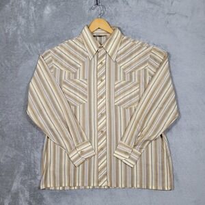 Montgomery Ward Mens Striped Long Sleeve Button Up Shirt Size Large